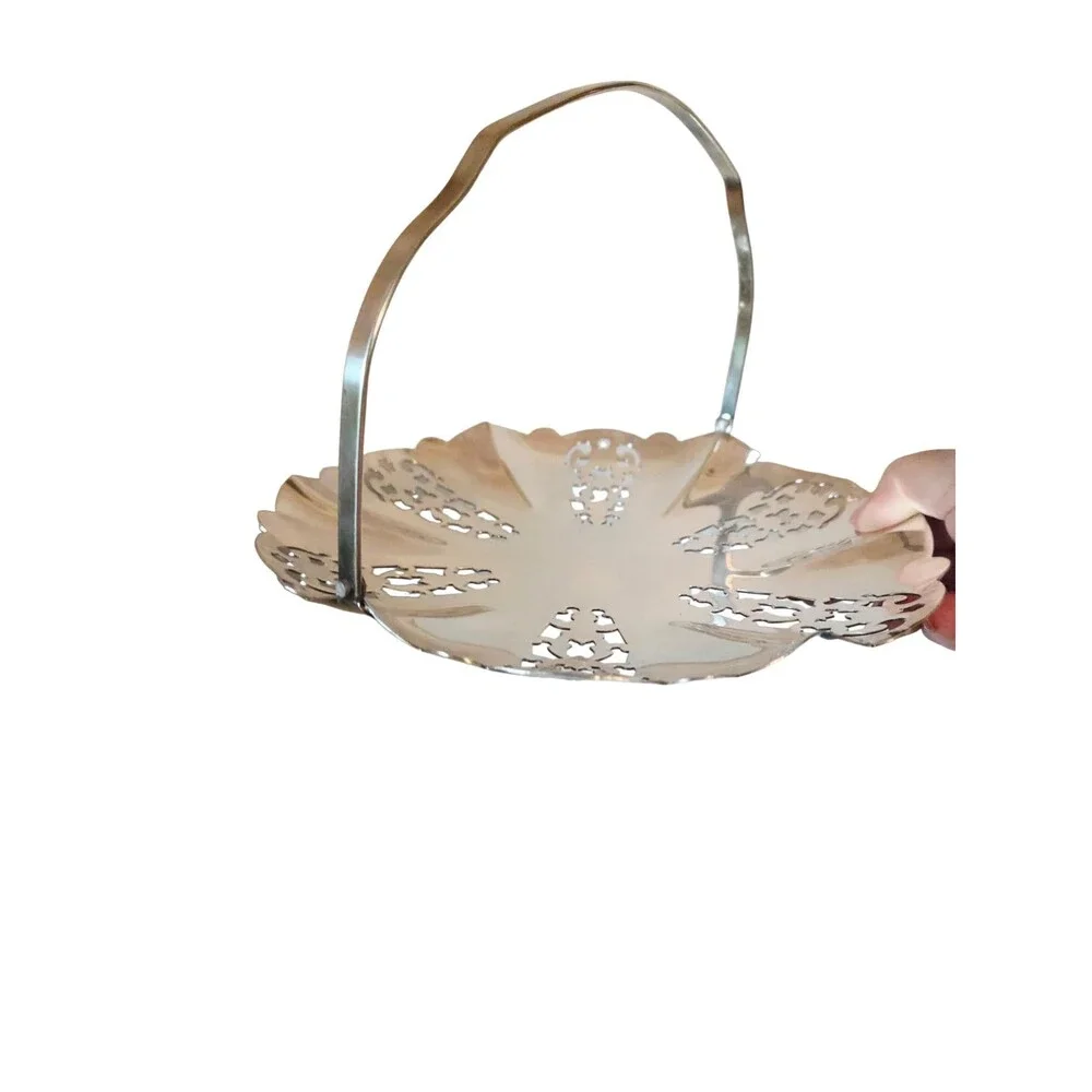 Vintage Swedish Silver Plated Pierced Basket with Swing Handle